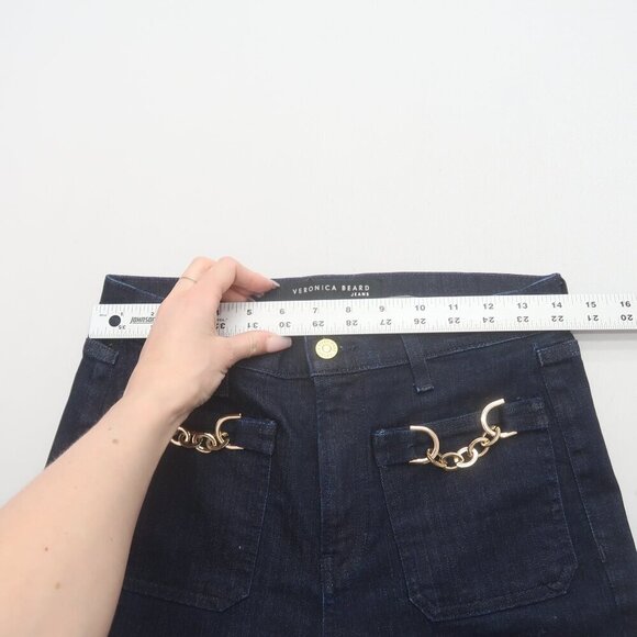 Veronica Beard Florence Flare Jeans with Chains Dark Wash Size 27 - Picture 14 of 15